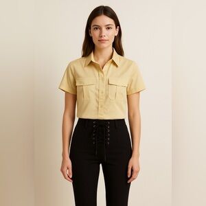 1006 Michael Kors Collection Button Up Short Sleeve Blouse Size 6 Color Cream